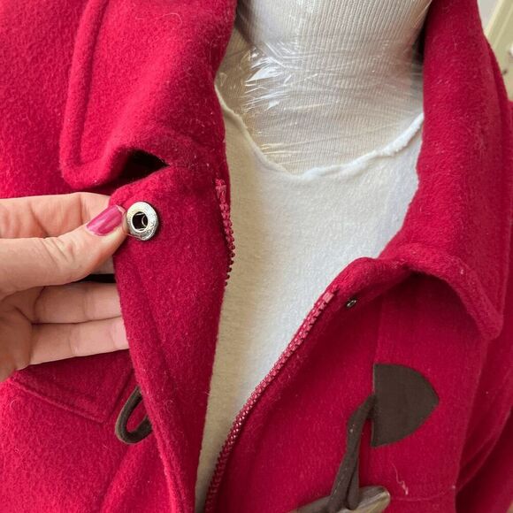 VTG Talbots Red Wool Duffle Coat Horn Toggle Jacket Lined Size M - Picture 7 of 10